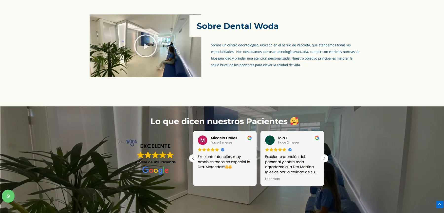 Sección sobre Dental Woda y reseñas de pacientes